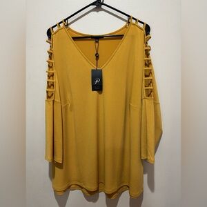 Adrianna Papell Open String Sleeve Top in Burnt Ochre Women’s 3X NWT Boho Summer